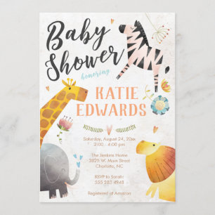 Aquarelle Jungle Animaux Baby shower Invitation