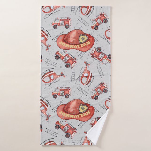 Aquarelle Kid Red Firefighter Design mignon (Serviette de bain)