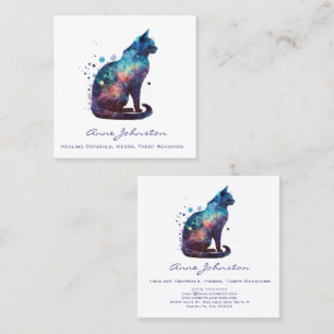 Aquarelle Kitty Blue Purple Carré Carte de visite