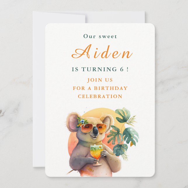 Aquarelle Koala - Carte d'invitation d'anniversair (Devant)