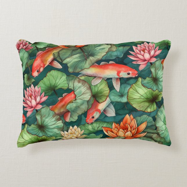 Aquarelle Koi et nappes d'eau Coussin d'accent (Devant)