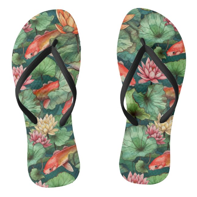 Aquarelle Koi et nymphes d'eau Paire de tongs (Semelle)