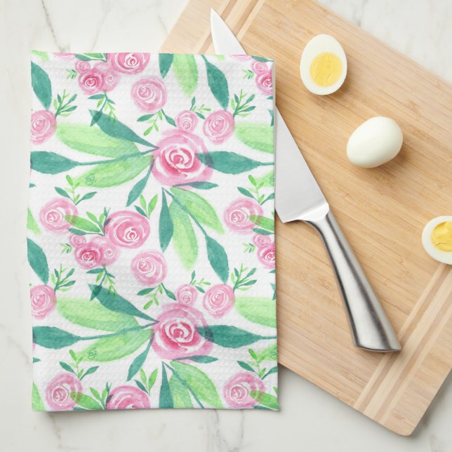 Aquarelle La Rosa Motif Floral Serviette de cuisin (Quart Plié)