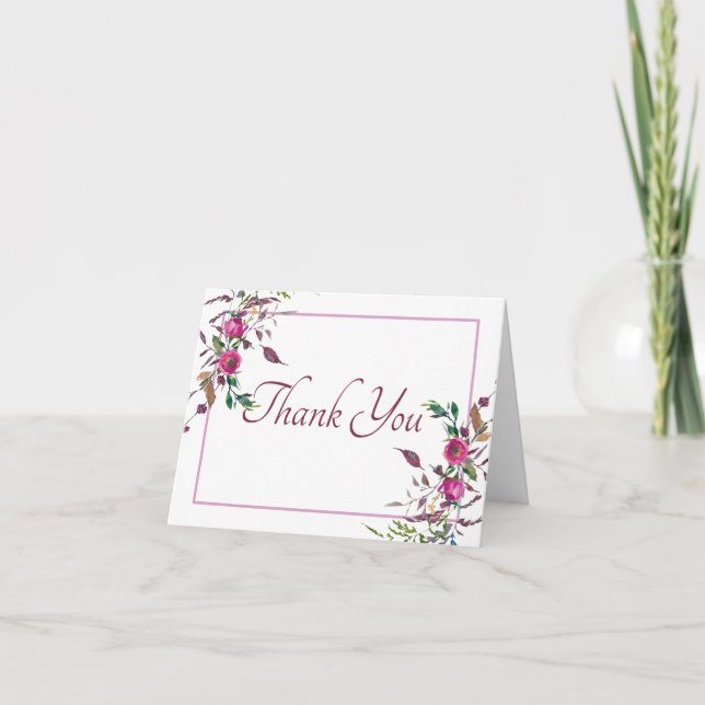 Aquarelle lâche carte de remerciements floral rose (Devant)
