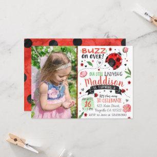 Aquarelle Ladybug Invitation d'anniversaire avec p