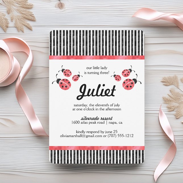 Aquarelle Ladybug Invitations de fête d'anniversai (Créateur téléchargé)