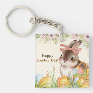 Aquarelle Lapin floral avec noeud Jour de Pâques j