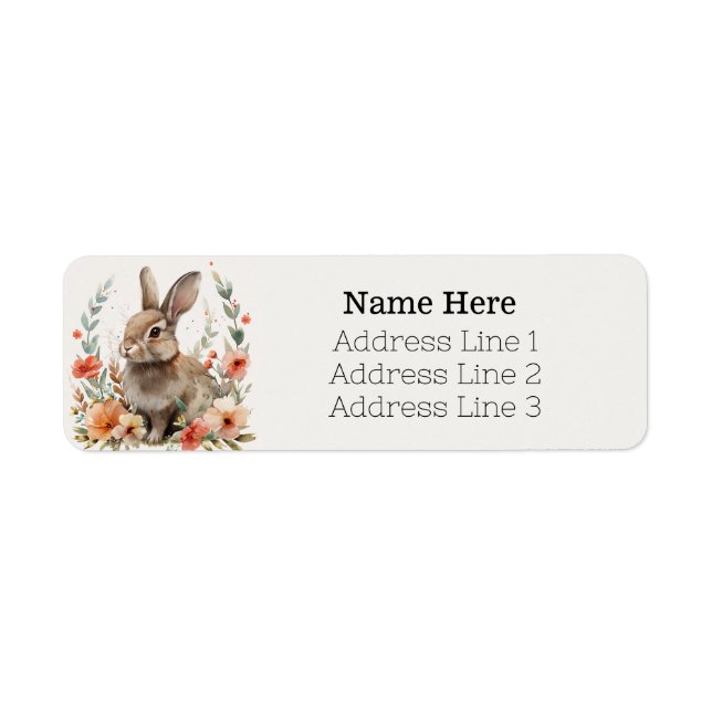 Aquarelle Lapin Lapin et Fleurs Adresse de retour (Devant)