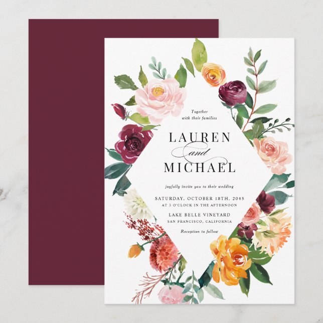 Aquarelle L'automne fleurit Floral Faire-part de m (Devant / Derrière)