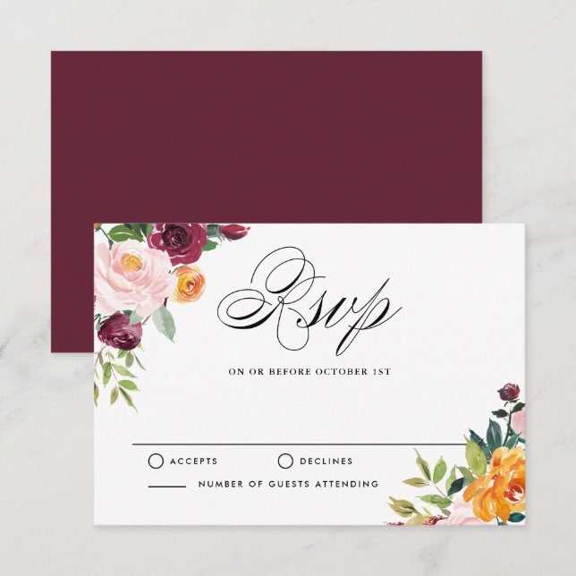 Aquarelle L'automne fleurit Floral RSVP Mariage (Devant / Derrière)