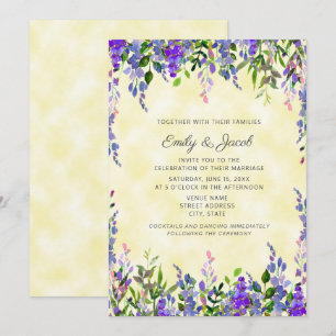 Aquarelle Lavande sur invitation mariage jaune