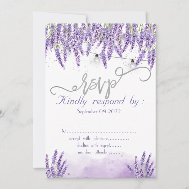 Aquarelle Lavander String Lights Invitation (Devant)