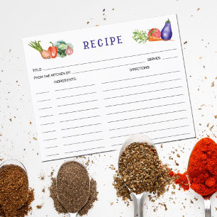 Aquarelle Légumes, Carte de recettes culinaires
