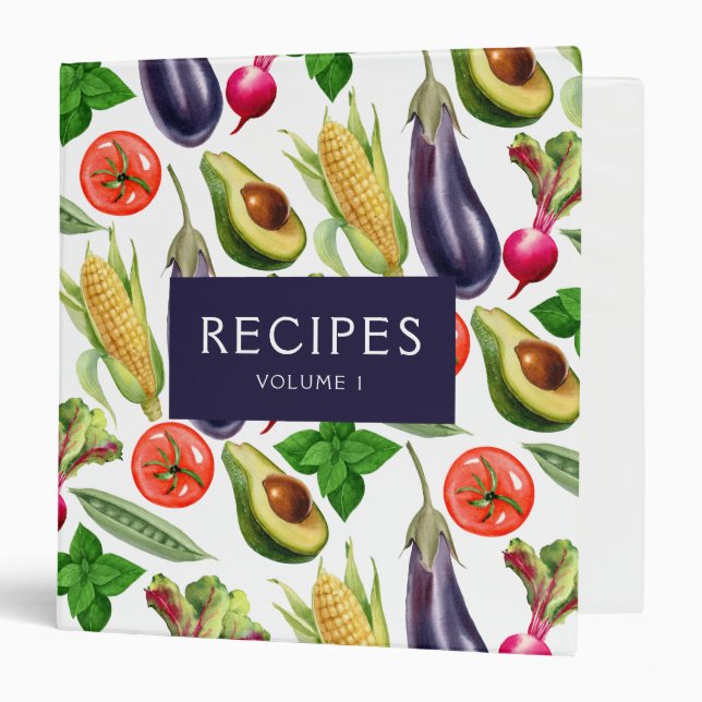 Aquarelle Légumes Famille Recettes Classeur (Devant/Intérieur)