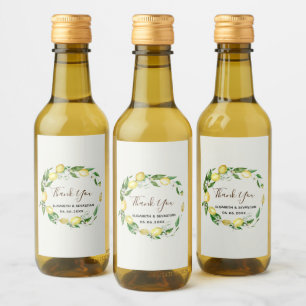 Aquarelle Lemon Floral Mint Vin Étiquette