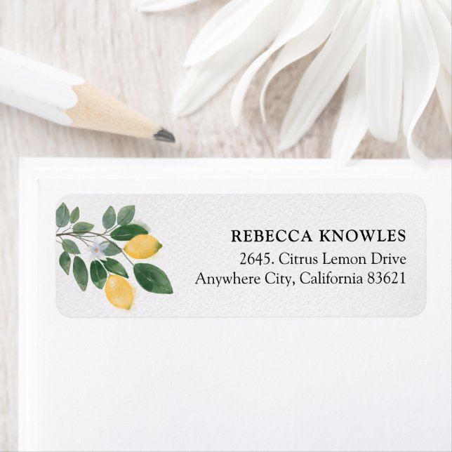 Aquarelle Lemon & Greenery Adresse de retour (En situation)