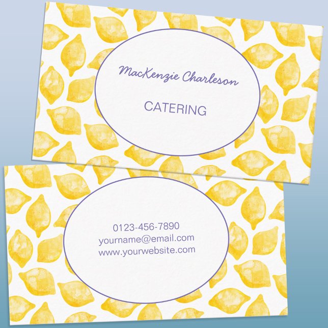 Aquarelle Lemons Carte de visite de restauration (Watercolor lemon pattern custom modern business card)
