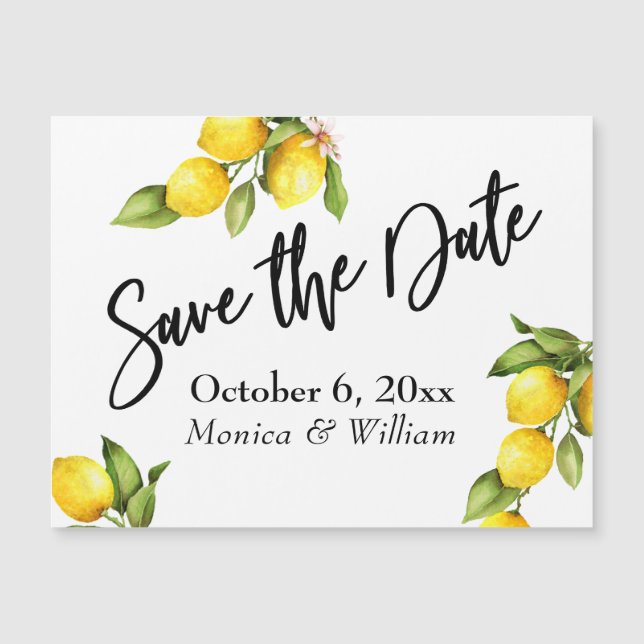 Aquarelle Lemons Enregistrer la date Carte magnéti (Devant)