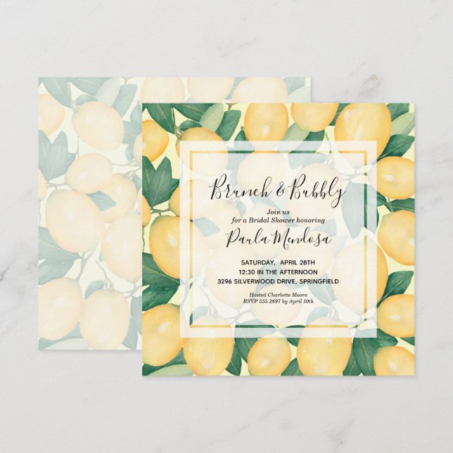 Aquarelle Lemons Fête des mariées verte Invitation (Devant / Derrière)