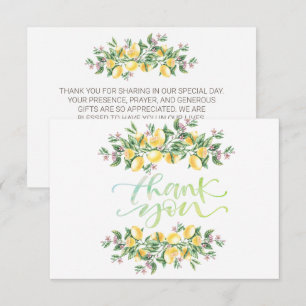 Aquarelle Lemons Fleurs Botaniques Carte de remerc