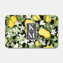 Aquarelle Lemons Fleurs Verdure avec Monogramme
