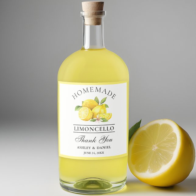 Aquarelle Lemons Merci Limoncello Bottle Étiquette (Customize to change text size, color or text style.)