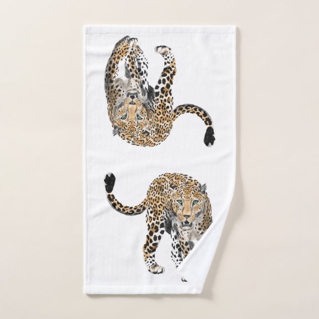 aquarelle léopard jungle chat peint vert animal (Serviette à main)