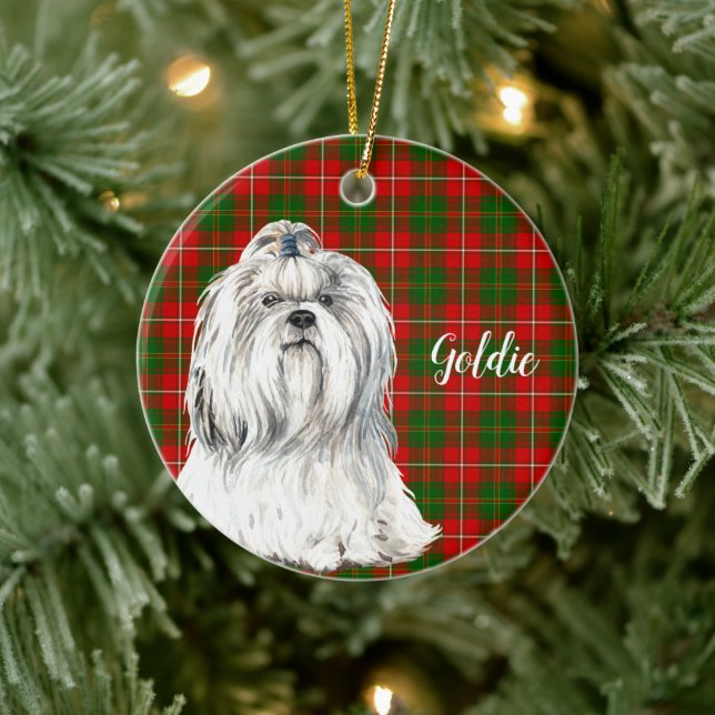 Aquarelle Lhasa Apso Ornement céramique (Arbre)
