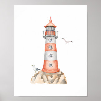 Aquarelle Lighthouse mignon Poster