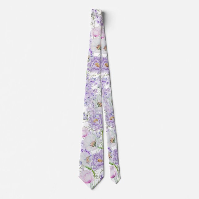 Aquarelle Lilac Flowers Cravate (Devant)