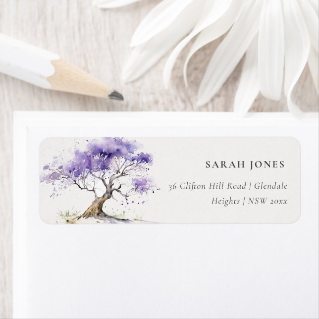 Aquarelle Lilac minimale Jacaranda Arbre Adresse (En situation)