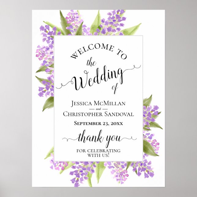 Aquarelle Lilacs Élégante Affiche de bienvenue de  (Devant)
