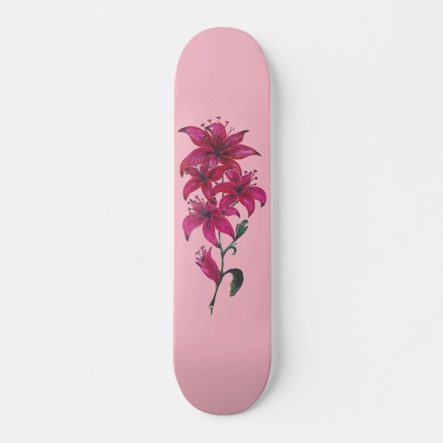 Aquarelle Lillies Pink Skateboard (Devant)