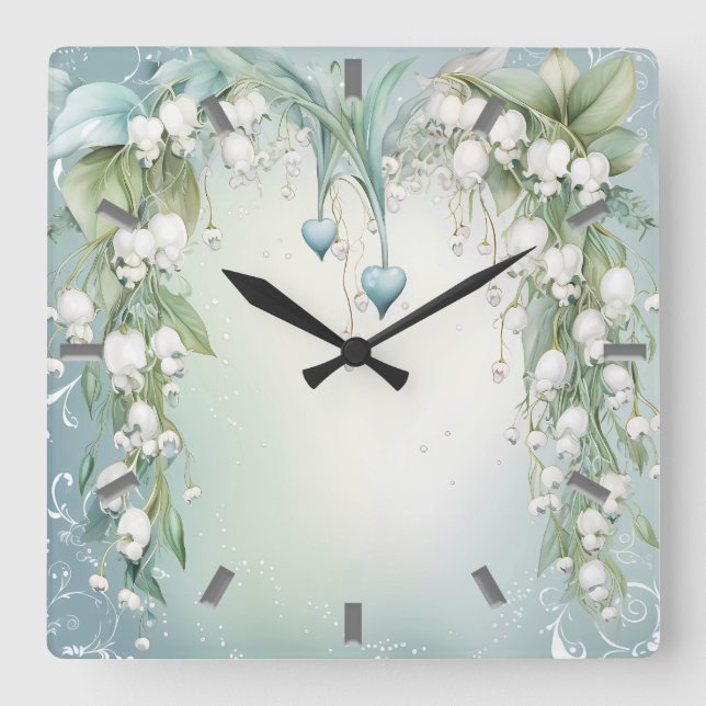 Aquarelle Lily de la Vallée Mur Horloge (Recto)