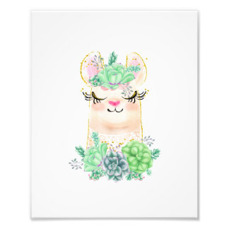 Aquarelle Llama avec succulents Impression photo