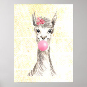 Aquarelle Llama soufflant bulle Poster texturé