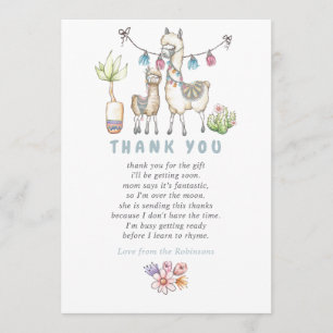 Aquarelle Llama thème Baby shower Merci