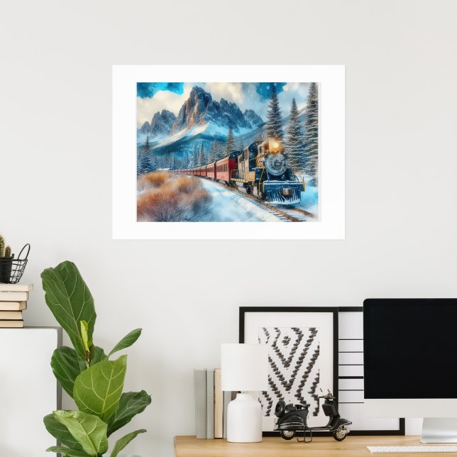 Aquarelle Locomotive Train AI Art Poster (Bureau à domicile)