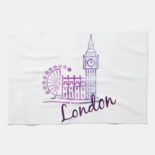 Aquarelle Londres Big Ben Serviette de cuisine - b (Horizontal)