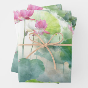 Aquarelle Lotus Rose Fleurs avec Feuille