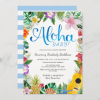 Aquarelle Luau Baby shower Invitation | Bleu