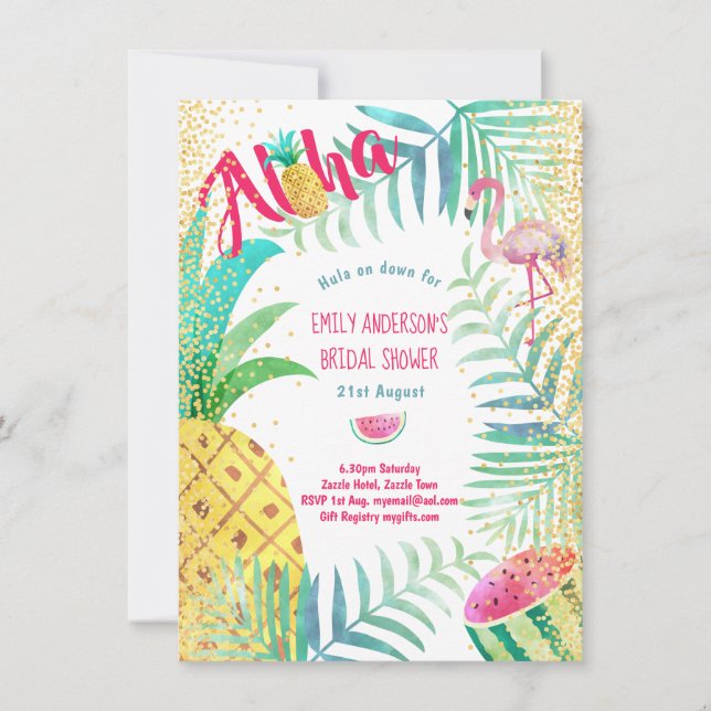 Aquarelle Luau Fête des mariées Invitations ananas (Devant)