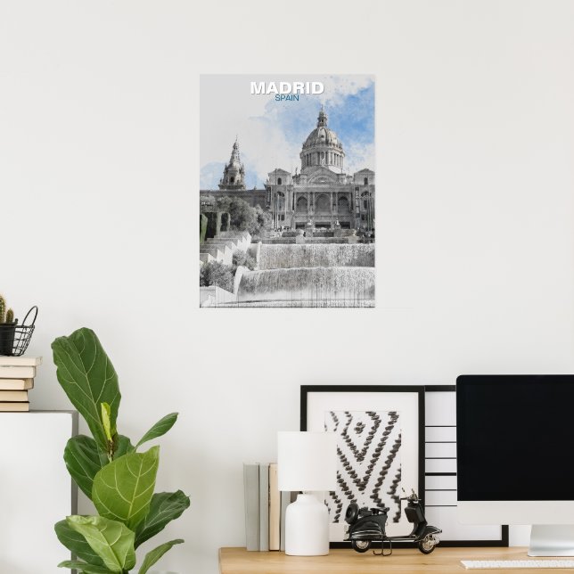 Aquarelle Madrid Skyline Poster - Espagne Cityscap (Bureau à domicile)