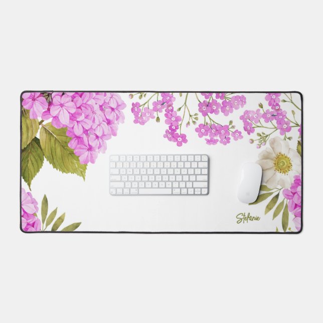Aquarelle Magenta Hydrangeas Floral Personnalisé (Clavier et souris)