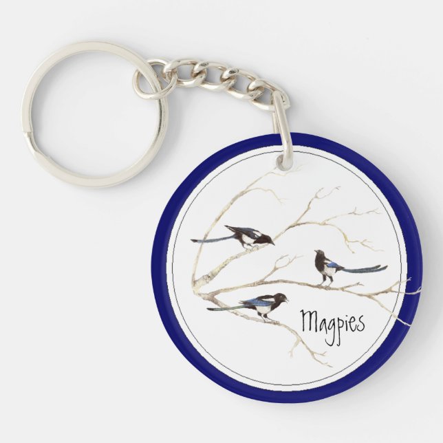 Aquarelle Magpie Jardin Oiseau Nature Art (Devant)
