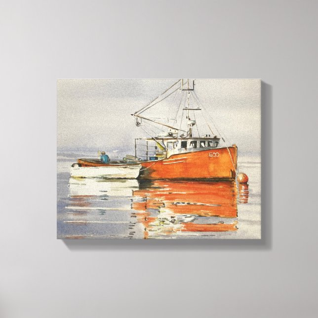 Aquarelle Maine Bateau de pêche toile Côtière Impr (Recto)