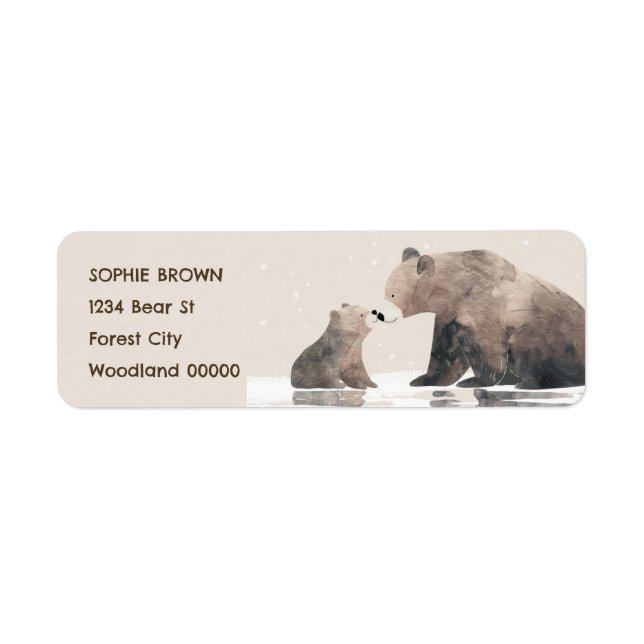 Aquarelle Mama Bear & Cub Cub Adresse de retour (Devant)