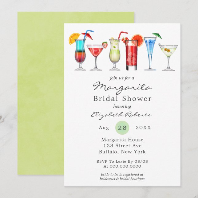 Aquarelle Margarita Invitation de la douche nuptia (Devant / Derrière)