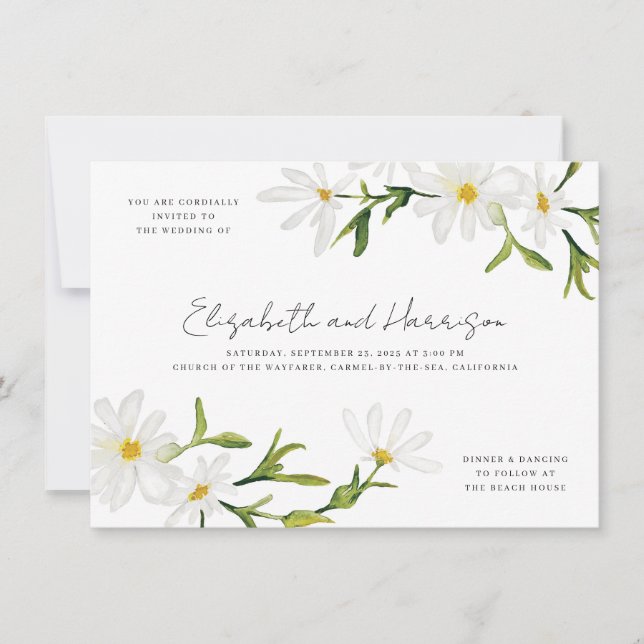 Aquarelle marguerite Faire-part de mariage floral  (Devant)