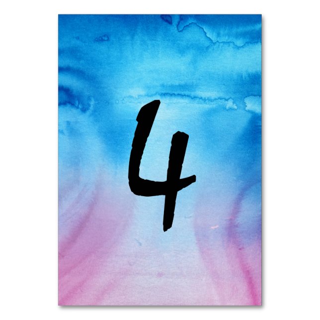Aquarelle Mariage bleu et magenta Numéros de table (Par défaut)